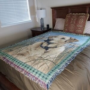 Mullen Golden Retriever Plaid Fringe Large Tapestry Afghan READ